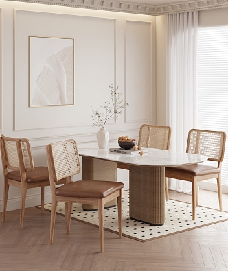 French Cream Style Dining Table and Chair Combination Cream Dining Table and Chair 3d model