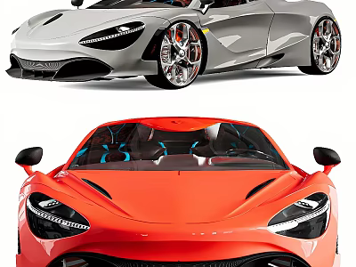 Stylish Sports Cars With Silver And Orange Exterior 3d model