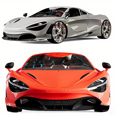 Stylish Sports Cars With Silver And Orange Exterior 3d model