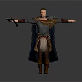 Man Dressed in Medieval Cloak and Leather Armor With Outstretched Arms