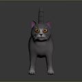 Gray Cat With Pink Ears Yellow Eyes And White Whiskers Standing On Dark Background