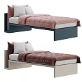 Modern Single Bed With Floating Frame And Plush Velvet Bedding Set 3d model