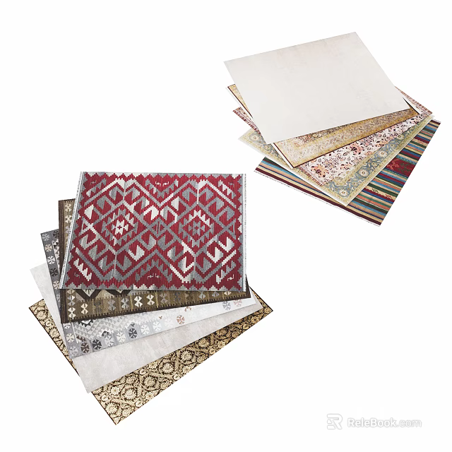 Colorful Square Rugs With Diverse Patterns And Ornate Designs Stacked Neatly 3d model 