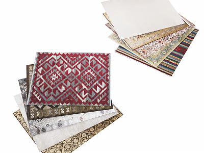 Colorful Square Rugs With Diverse Patterns And Ornate Designs Stacked Neatly 3d model