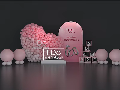 Pink Heart Shaped Inflatable Decor with Balloons and IDO Letter Blocks for Wedding 3d model