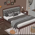 Cozy Bedroom Double Bed With Upholstered Headboard Wooden Frame Nightstands Table Lamps And Decorative Paintings