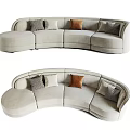 Curved Light Colored Sectional Sofa With Soft Upholstery And Various Throw Pillows 3d model