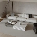 Modern Light Gray Sofa with Pillows and Coffee Table Set in Minimalist Living Room