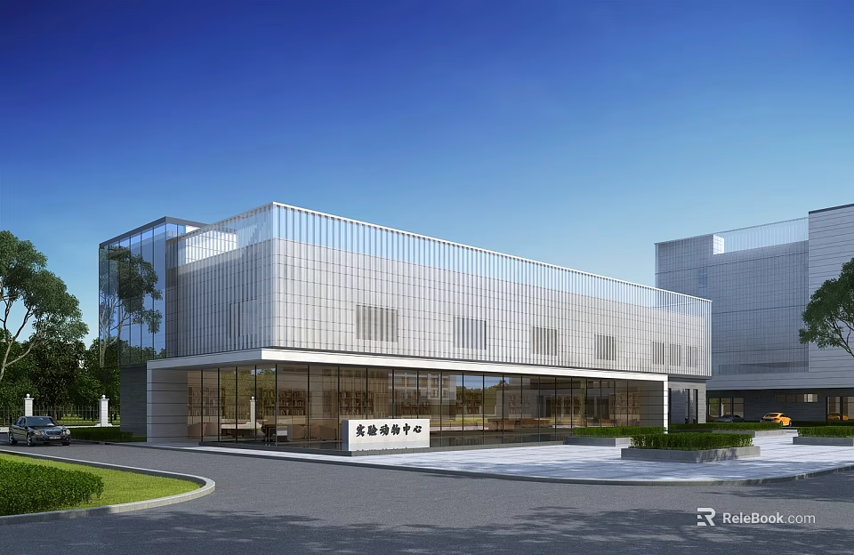 Modern Industrial Factory Building With Glass Curtain Wall And Metal Structure Design 3d model 