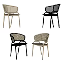 Modern Leisure Chairs With Rattan Backrest Metal Frame In Black And Beige