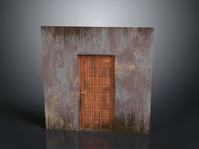 Vintage Wooden Door Set Against Old Weathered Wall With Rustic Texture 3d model