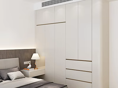 Modern White Wardrobe Design In Bedroom Interior With Storage Doors And Drawers 3d model