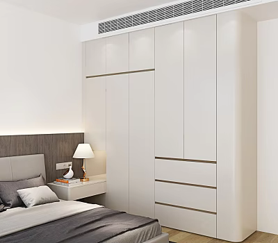 Modern White Wardrobe Design In Bedroom Interior With Storage Doors And Drawers 3d model