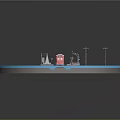Cartoon Scene With Blue Circular Platform Red Train Carriages Platform Sign And Railway Tracks