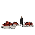 Stunning Red Flowers With White Stones And Standing Person By Water Reflection Under Sky