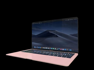 Pink Laptop With Screen Display Desktop Wallpaper And App Icons 3d model