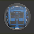 Spherical Transparent Cockpit With Two Blue Seats And Metallic Frame Interior Design