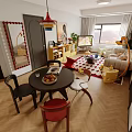 Bright Playful Living Dining Room Interior Design With Cozy Soft Sofas And Cute Interesting Decorations