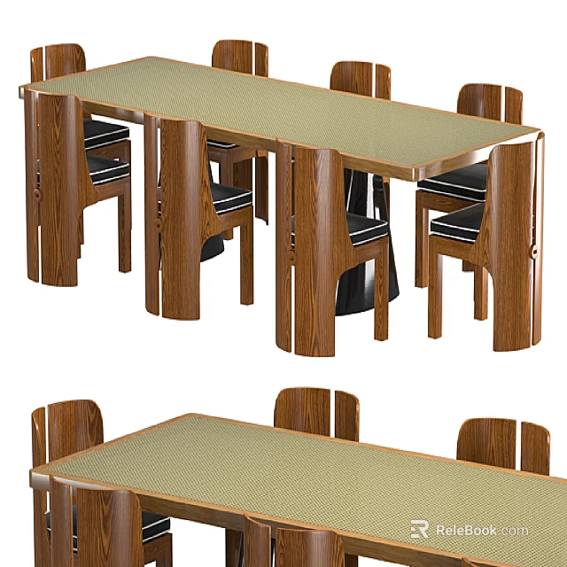Wooden Dining Table And Chair Set With Rectangular Top And Six Seats 3d model 