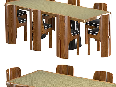 Wooden Dining Table And Chair Set With Rectangular Top And Six Seats 3d model