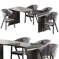 Modern Dining Table Set With Wooden Top And Upholstered Gray Chairs