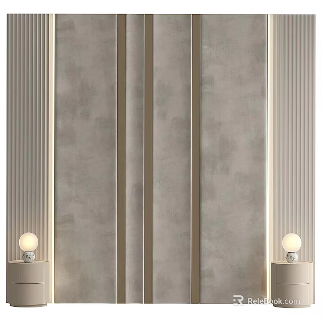 Elegant Modern Double Bed Bedroom Interior with Gray Accent Wall and Wall Lamps 3d model 