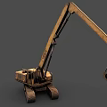 Rusty Crawler Excavator With Long Arm And Bucket On Gray Background 3d model
