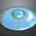Blue Circular Flying Saucer With Green Dome And Surrounding Green Dots