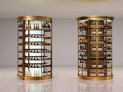 Modern Golden Circular Display Shelves With Multi Tiered Racks For Wine Bottles 3d model
