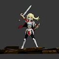 Blonde Haired Warrior Character Holding Sword In Red And Gold Outfit On Cracked Rock Platform