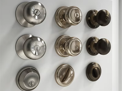 Hinged Door Hardware Display With Various Metal Door Knobs And Lock Sets 3d model