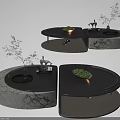 Elegant Modern Coffee Table With Marble Base Rotating Tray And Green Plants Decor