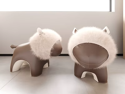 Cute Animal Shaped Children's Chairs With Furry Details In Kids Room 3d model