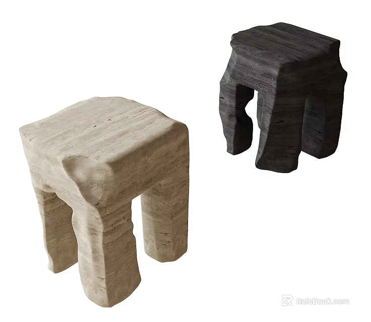 Modern Concrete Light and Dark Colored Elephant Leg Design Stools for Home Decor 3d model 
