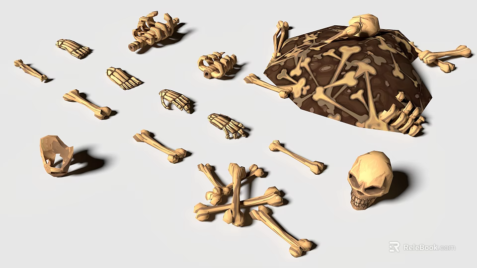 Decorative Ornament Set With Skull Bones And Turtle Shell Skeleton Decorations 3d model 