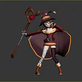 Cartoon Fantasy Wizard Character With Purple Hat Red Cloak And Staff