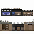 Modern Sideboard With Display Shelves Cups Bowls Fruits Storage Cabinets And Rattan Drawers