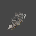 Historical Naval Weapon Sailing Ship With Multiple White Sails Black Hull And Cannon Ports