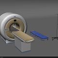 Medical Equipment Setup with MRI Machine Stretcher and IV Stand