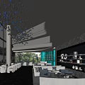 Modern Sales Office Interior Design With Chandelier Sofas And Glass Windows