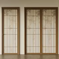 Wooden Sliding Doors with Vertical Grid Design in Modern Interior Light Colored Wall and Floor