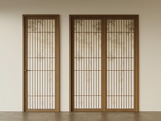 Antique style single door glass door sliding door 3d model