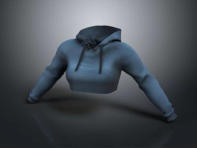Stylish Blue Cropped Hoodie With Long Sleeves Knit Fabric And Drawstrings 3d model