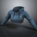 Stylish Blue Cropped Hoodie With Long Sleeves Knit Fabric And Drawstrings