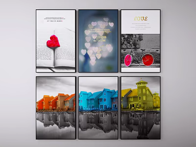 Colorful Decorative Wall Art with Heart Patterns and Building Reflections for Home Decor 3d model