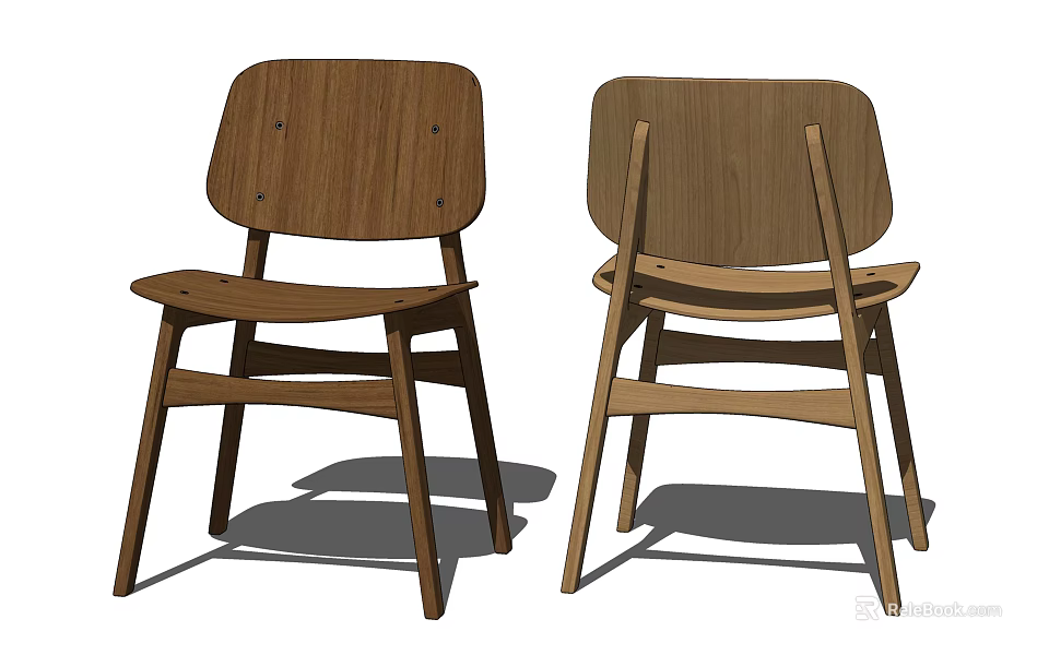 Pair of Modern Wooden Dining Chairs with Simple Design and Sturdy Structure 3d model 