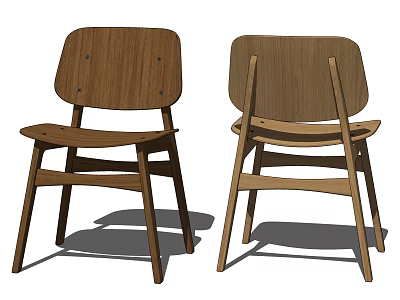 Pair of Modern Wooden Dining Chairs with Simple Design and Sturdy Structure 3d model