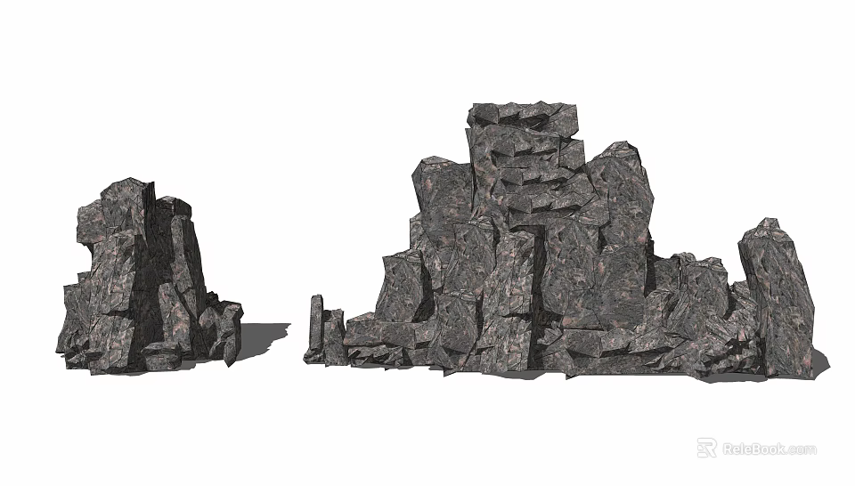 Natural Stone Garden Ornaments With Stacked Rock Structures And Textured Surfaces 3d model 