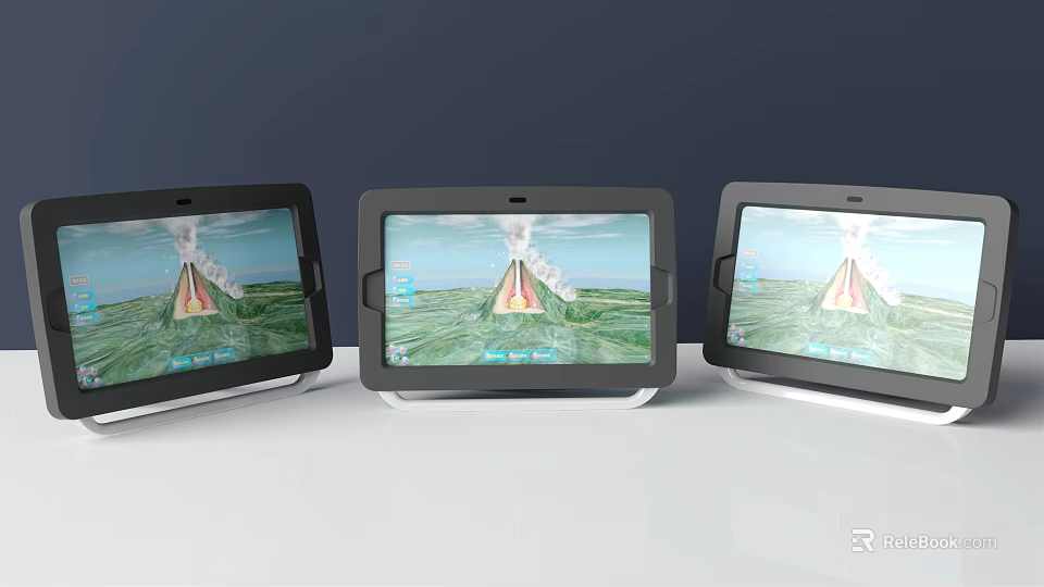 Public Facility Tower Displayed on Three Tablet Screens With Outdoor Scene 3d model