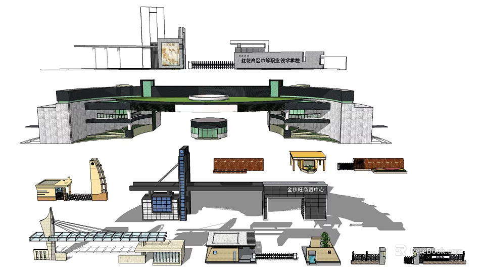 Modern Architectural Entrance Gate Design With Glass Structure And Decorative Elements 3d model